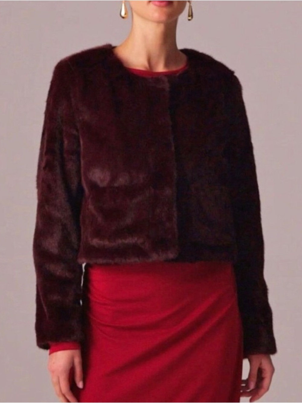 🔆J. Crew Plush Faux Fur Jacket in Burgundy size XS
